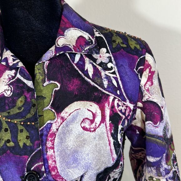 Chico's Jacket Size 0 Size 4 Purple Paisley Floral Sequin Embellished - Picture 13 of 16